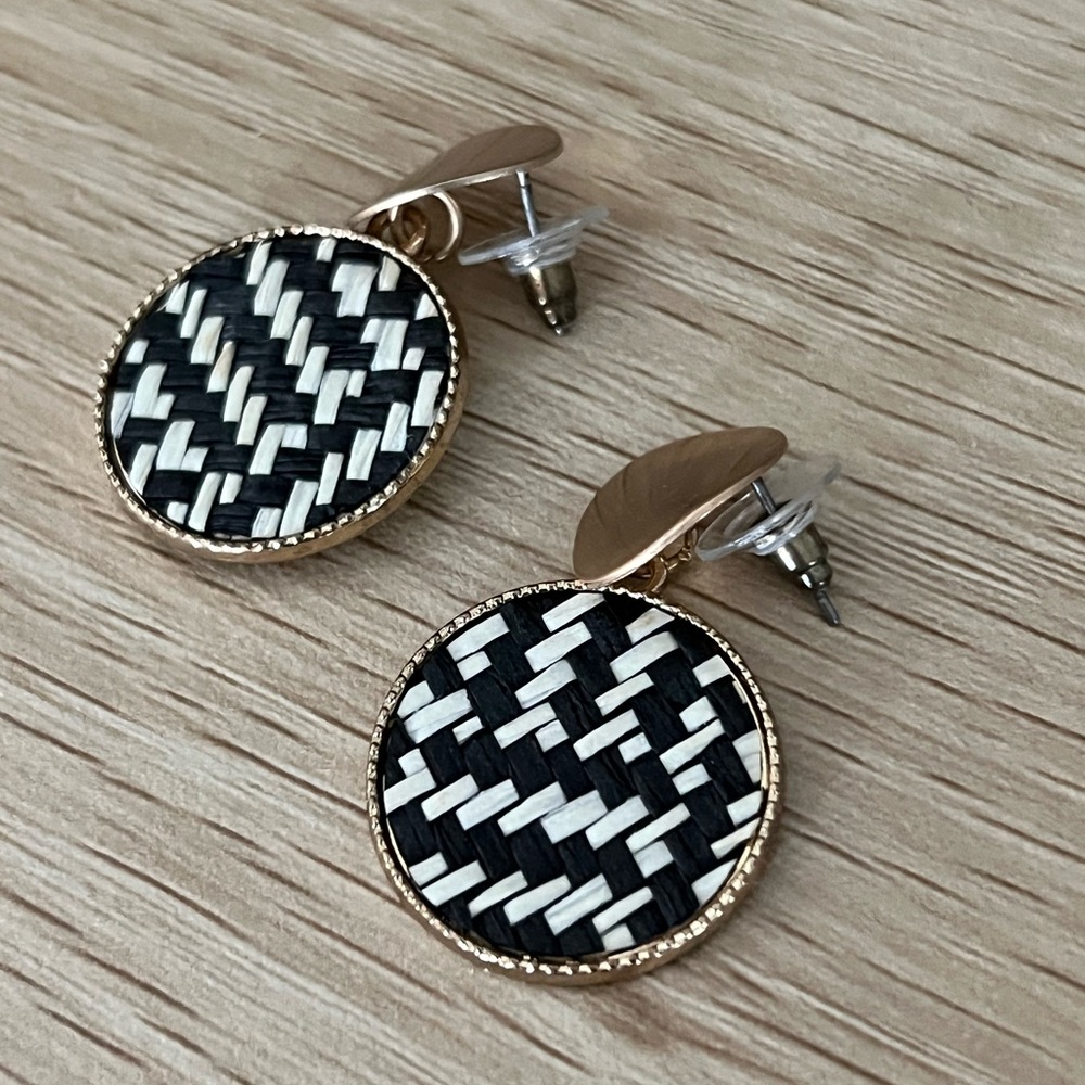 Elegant Black and White Woven Earrings